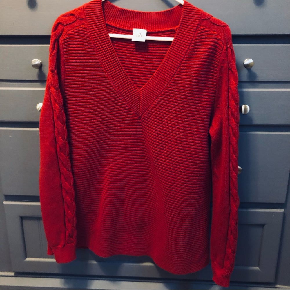 CAbi Ribbed Red V-Neck Sweater